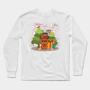 Cute owl celebrates Christmas eve Long Sleeve T-Shirt